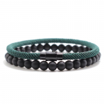 2 tk. Sobiv k&auml;ev&otilde;ru komplekt Unisex 6 mm Oon&uuml;ksist kivist k&auml;ev&otilde;ru 4 mm n&ouml;&ouml;rist ketiga k&auml;ev&otilde;ru paariline Brazalete Pulseira Joias 19.5cm(7.5inch) must