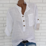 DAFIFY Naiste mood vabaaja suvekevadine &uuml;hev&auml;rvilise tr&uuml;kiga pikkade varrukatega V-kaelusega pluusid ja s&auml;rgid S valge