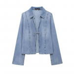 Denim pitsn&ouml;&ouml;riga pikkade varrukatega v&auml;ljal&otilde;igatud rev&auml;&auml;riga naiste s&auml;rgid vibuga slim suvine k&otilde;ik-sobib naiste pluusid XS