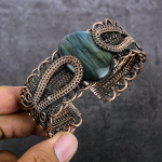 Natural Labradorite Gemstone Copper Wire Wrap Cuff Bangle Adjustable d7z45