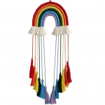 Rippornament Boho Rainbow makrameernahk tuttidega K&auml;sitsi kootud klambrihoidja Loov kodukaunistus rippuv ornament