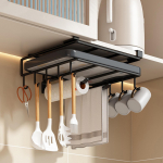 Mug Hooks under Cabinet Shelf Space Saving No Drill Brackets Chopping Board Organizer for Bar