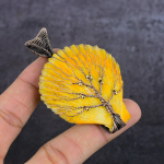 Yellow Sea Shell Gemstone Handmade Copper Wire Wrap Jewelry Pendant 2.92 h1c31