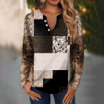 Naiste mood vabaaja V-kaelusega pikkade varrukatega vaba tr&uuml;kitud T-s&auml;rk naiste topp dekoratiivsete n&ouml;&ouml;pidega S pruun