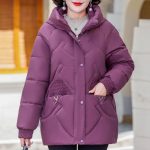 Suures suuruses XL-5XL Keskea naiste jakid Talvised l&uuml;hikesed pargid Kapuutsiga Elegantne Lahtine Paks Soe &Uuml;ler&otilde;ivad Naiste mantlid 5XL lilla