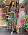 Naiste disainer A-l&otilde;ikeline Kurta Pant Dupatta komplekt India peokleit Top Tuunika Salwar &Uuml;likond Kurti M roheline