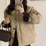 Roheline uus l&uuml;hike korea stiilis moekas mantel Naiste talveretro lahtised puuvillased jakid, paksendatud High Street vabaaja lapilised riided S must