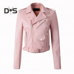 Naiste jakk Kunstnahast sileda pinnaga Keeratav krae T&otilde;mblukuga t&otilde;mblukk ja neet Dekoratsiooniga pikad varrukad Mootorrattamantel reisi&uuml;ler&otilde;ivad S kollane