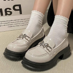 Briti stiilis v&auml;ikesed nahast kingad Naiste &uuml;ksikud kingad Loafers Platvorm Must Muffin Mitmek&uuml;lgsed Mary Jane Kingad 35 valge