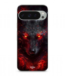 Coque - MANIACASE - Google Pixel 9 Pro - Souple - Noir - Loup noir feu rouge