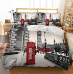 Pariisi torn Londoni linnavaade Big Ben Punane telefoniputka Buss Tr&uuml;kitud Voodipesukomplekt Tekikate+Padjap&uuml;&uuml;r USA AU EL Suurus 135x200cm 2pcs gray