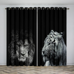 3D Digitaaltr&uuml;kiga Kardin K&ouml;&ouml;ki Valge Tiiger Metsloom Leopardimustriga Akknakardinad Elutuba 2 Paneeli Uus Mood W50xH130(CM)x2pcs&Grommet Top