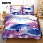 Armas Delfiin Tekikott Sinine Ookean Mereloom Voodipesukomplekt Queen King Suurus Tekikott Naistele T&uuml;drukute Magamistoa Kaunistus EU single(135x200cm)