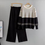 Suurem&otilde;&otilde;duliste naiste kevadine uus triibuline kootud kampsun, lahtine vabaaja moodne kaheosaline komplekt one size must