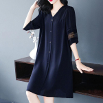 Must kleit naiste avar suur suvekleit keskmise pikkusega soliidne vabaaja pitsiline auklik kleit L tumesinine v&auml;rv