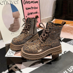 Naiste Saapad 2025 Talv Leopardimustriga Paeltega Rhinestone L&uuml;hike Saabas Libisemisvastane Mood Platvorm V&auml;ljas Ratsasaapad Botas Mujer 40 pruun