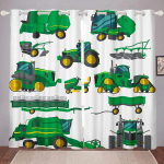 2 tk Multifilmiautod Veoauto Aknakardinad, Ekskavaator Traktor Veoautod Aasadega Kardinad Poiste Ehituseteemalised Kardinad Magamistoa jaoks W60H60(CM)x2pcs&Grommet Top green