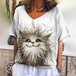 Naiste T-s&auml;rk suvine V-kaelusega T-s&auml;rk naistele igap&auml;evaelus l&uuml;hikeste varrukatega vabaaja T-s&auml;rk 3D-prindiga naisteriided S