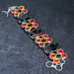 Ammolite, Tourmaline Handmade 925 Sterling Silver Jewelry Bracelet 7-8 j5o22
