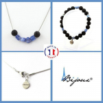Pierres et Min&eacute;raux. Parure bijoux Bracelet Collier Perles Cyanite bleu du Br&eacute;sil + Lave 8 Taille personnalisable.