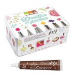Coffret &agrave; p&acirc;tisserie 6 douilles inox et poches jetables + 1 Stylo chocolat