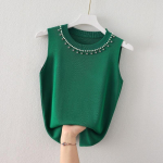 Elegantsed Slim Fit silmkoelised vabaaja alusp&uuml;ksid naiste suvised uued &uuml;mara kaelusega p&auml;rlitega naiste varrukateta paakivest Lihtne armas mood Lady Camis 26237 One Size must