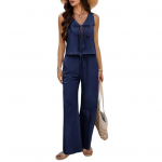 Naiste suvine 2-osaline komplekt, lips, varrukateta vest, laia s&auml;&auml;rega p&uuml;kste komplekt, vabaaja &uuml;likond kodupeo kontorisse S valge