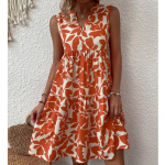 Mood varrukateta A-kujuline kleit vabaaja taimne lillega tr&uuml;kitud plisseeritud kleit naiste suvine vaba V-kaelusega Boheemi kleidid, r&uuml;&uuml; 25270 L