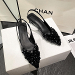 Prantsuse Rhinestone Terava Ninaga Keskmise Kontsaga Kinnise Ninaga Sandaalid Naistele, Suured Suurused 41-43, 2025 Kollektsioon 39 must