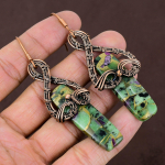 Ruby in Zoisite Handmade Copper Wire Wrap Jewelry Earring 3.35 z6C36