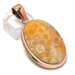 Fossil Coral Handmade Copper Jewelry Pendant 2.17 c3o57