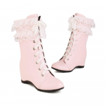 Maguspitsist Mansetiga Lolita Naiste Saapad K&otilde;rgust Lisava Paelkinnitusega Printsess Rollim&auml;ngu Saapad &Uuml;mara Ninaga Keskmise S&auml;&auml;rega Kawaii Nahast Saapad 34 roosa