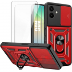 Coque pour samsung galaxy a06 avec 2 verres tremp&eacute;s, coque rouge antichoc rigide avec protection cam&eacute;ra