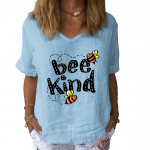 Naiste mood puuvillane linane T-s&auml;rk vabaaja V-kraega l&uuml;hikeste varrukatega naiste tr&uuml;kiga T-s&auml;rk S tumesinine v&auml;rv