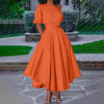 Naiste mood lilleline pidulik vintage l&uuml;hikeste varrukatega pikk pulmakleit XXL oranž