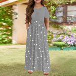 T&uuml;drukute pikk suvekleit - l&uuml;hikeste varrukatega taskutega maksikleit 4-14-aastastele 160