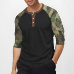 Men's top with three-quarter sleeves and camouflage print L