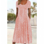 Vabaaja naiste &uuml;markaelus, tr&uuml;kitud retrokleit lilleline l&uuml;hikeste varrukatega pullover kleit XXXXL roosa