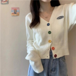 Naiste suur kampsun, kootud kampsun, retro V kaelusega pikkade varrukatega &uuml;herealine Crop &scaron;ikkade n&ouml;&ouml;pidega kampsun Korea mood M valge