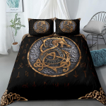 Viikingid Yggdrasil Fenrir Hunt Voodipesukomplekt King Queen Double Full Twin &Uuml;he Inimese Suurus M&uuml;toloogia S&uuml;mbolid Ruunid Voodipesu Komplekt 140x200cm black