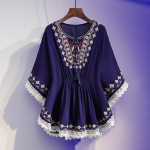 Naiste Suvepluusid &Uuml;lisuured Retro Boho Stiilis Tikandiga Pluusid Top Vaba Puuvill Pits&auml;&auml;ris Nahkhiirevarrukatega S&auml;rk XXXXL