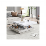 Kohvilaud - MUVOE - Kahe p&ouml;&ouml;rleva plaadiga - Valge - Marmoreeritud - 70x70cm valge