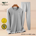 Septwolves Men's 100% Cotton Antibacterial Round Neck Thermal Underwear Set M