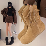 Naiste L&uuml;hikesed Saapad Uued Vintage Suede Vabaaja Pahkluu Saapad Naistele &Uuml;hev&auml;rvilised Tutt Flat Bottom Naiste Kingad Botas Mujer 35 khaki