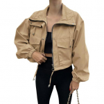 Naiste Cropped Utility Jakk T&otilde;mblukuga &Uuml;lem&otilde;&otilde;duline Anorakki Jakk Taskutega S&uuml;gisene T&otilde;mblukuga L&uuml;hike &Uuml;ler&otilde;ivas S khaki