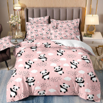 Laste multikalooma panda 3D digitaaltr&uuml;kiga voodipesu kolmeosaline komplekt cover 70 * 133 and 50 * 75 * 1 gray