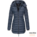 Naiste talvejope mantlid puuvillane jope pikas osas slim puuvillane jope soe &uuml;hev&auml;rviline kapuutsiga puuvillane pealisr&otilde;ivas nooruslik naiste riietus S tumesinine