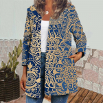Fashion Ladies Vintage etnilise tr&uuml;kiga pikkade varrukatega jope jakk kardigan top XXXXXL sinine