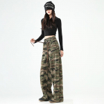 Retro Camouflage Vabaaja P&uuml;ksid Naistele Kevadel ja S&uuml;gisel Uued K&otilde;rge V&ouml;&ouml;koht Lahtised Drapeerivad Pikad Laiad Sirged P&uuml;ksid S