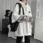 Vintage Hoodie Naiste t&auml;navar&otilde;ivad Suurem&otilde;&otilde;tmeline kampsun Punk pikkade varrukatega pulloverid Korea Grunge ruuduline Splice kapuuts XXL must